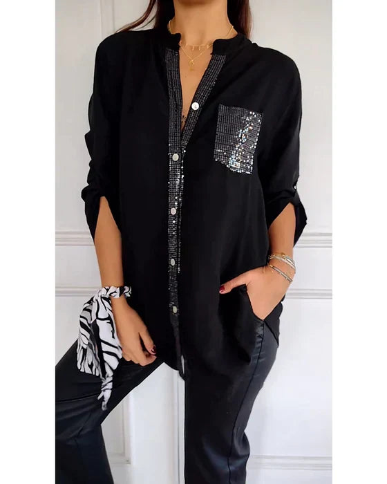 Melina - Casual top with buttons and sequins